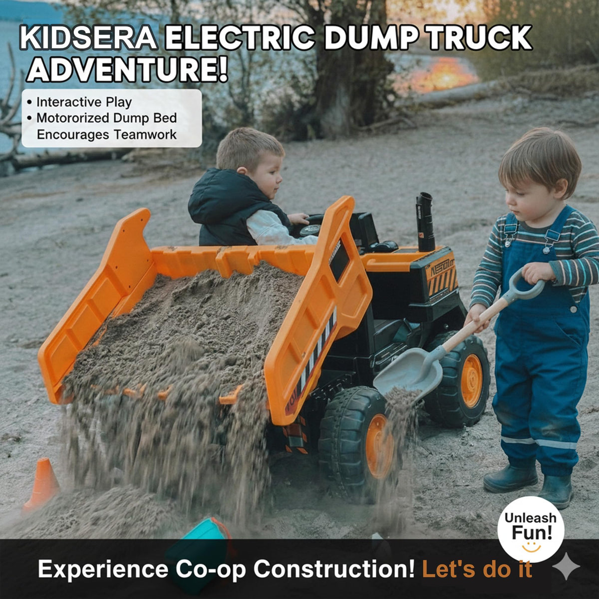 24V Ride On Dump Truck, 2-Seater Kids Electric Car, Yellow K70296