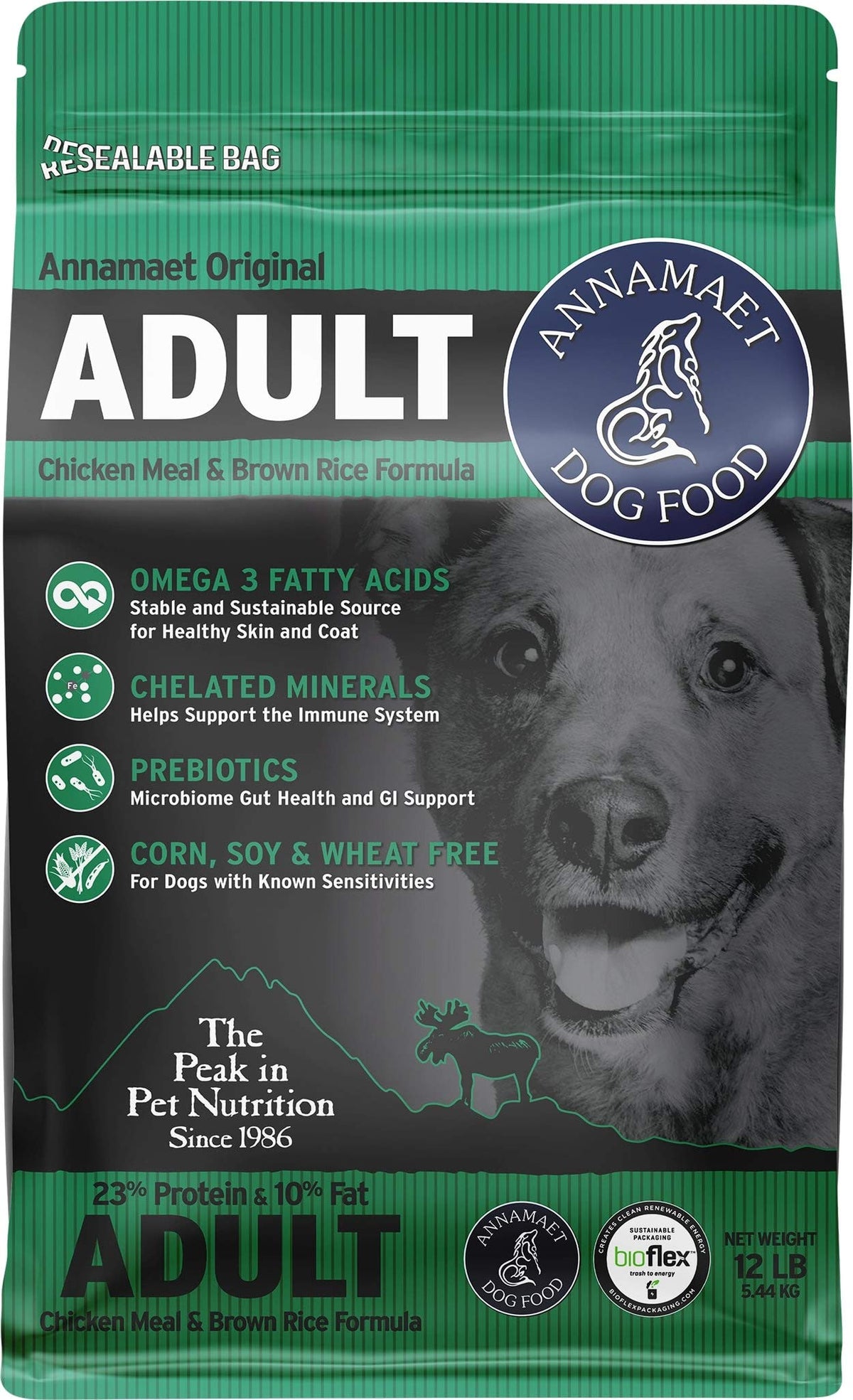 Dry Dog Food 23% Protein Chicken & Brown Rice 12-lb Bag T557