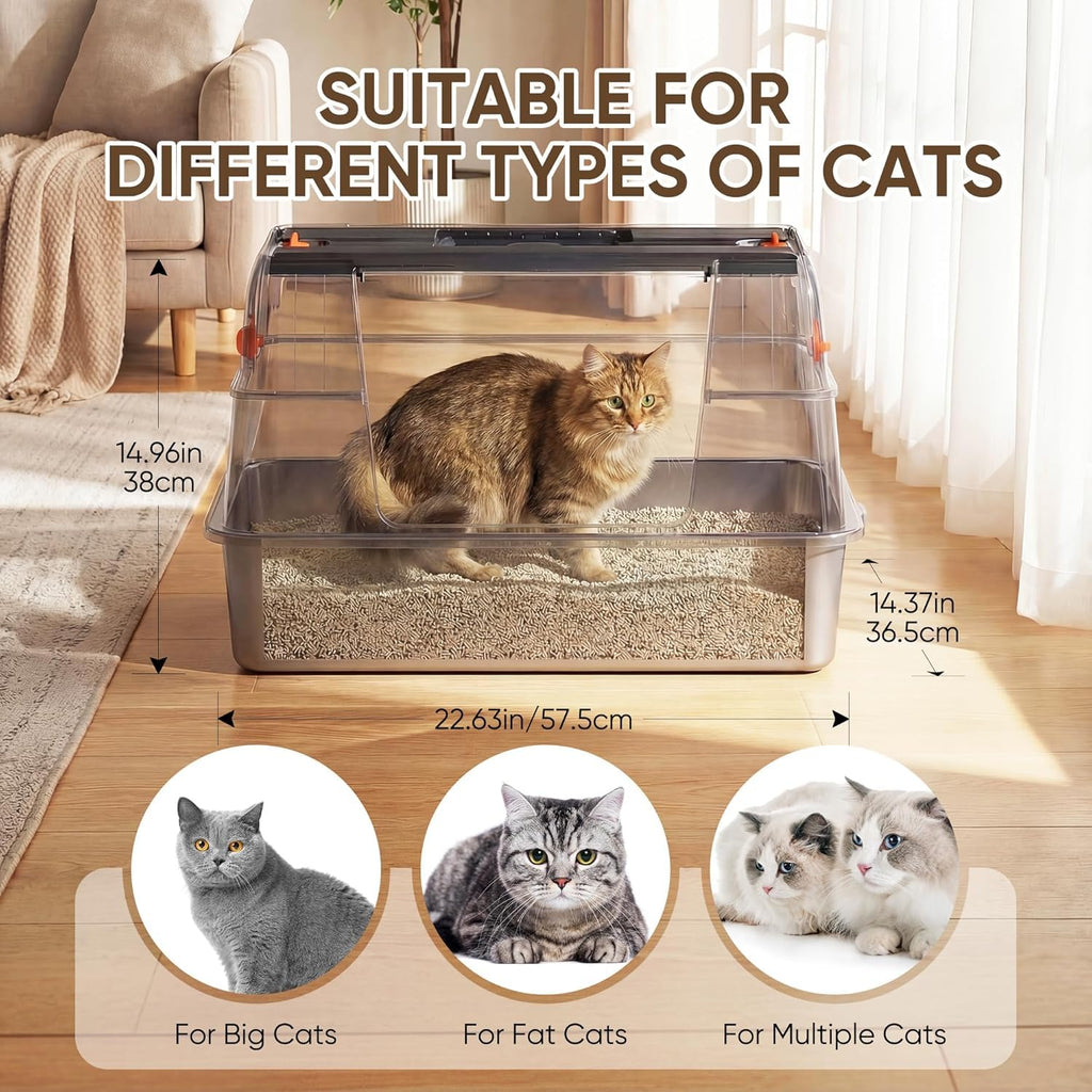 XL Stainless Steel Enclosed Cat Litter Box with Flip-Up Lid C755