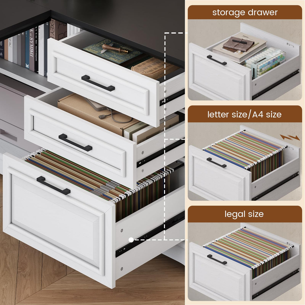 61" L Shaped Desk with Drawers M51453