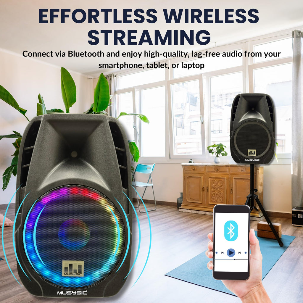 15" 2000W Portable PA Speaker System with Wireless Microphones N8067
