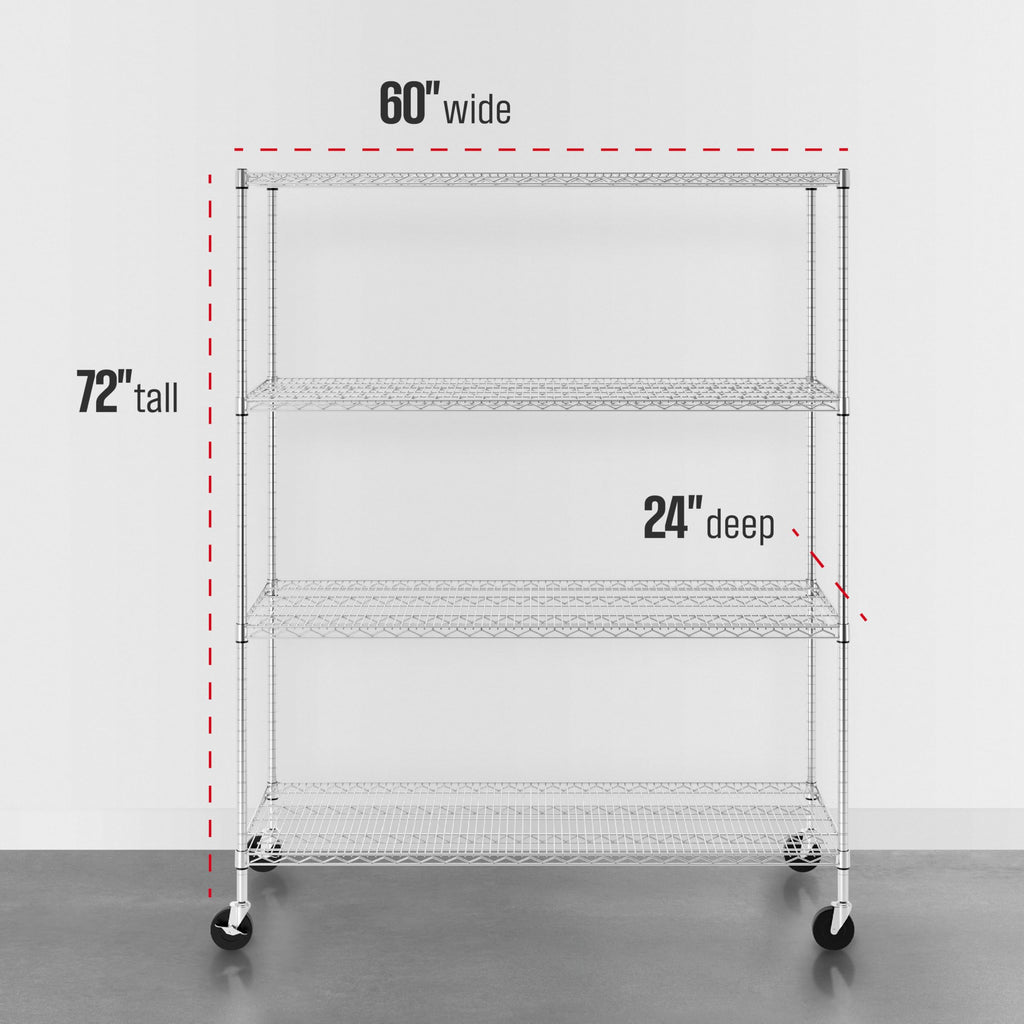 4-Tier Heavy Duty Steel Wire Rack with Wheels O58194