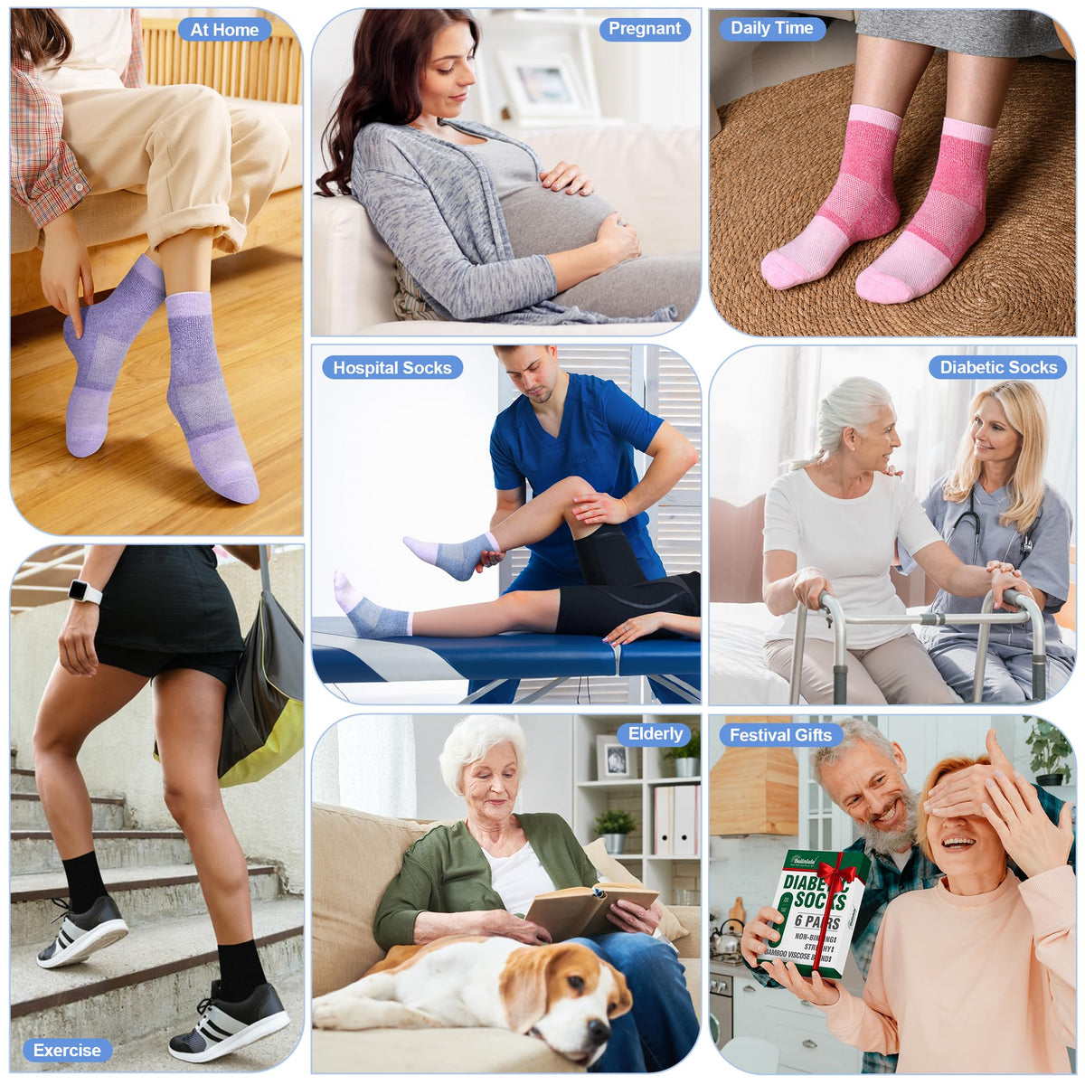 Bamboo Viscose Non Binding Ankle Socks 6 Pairs Z8942