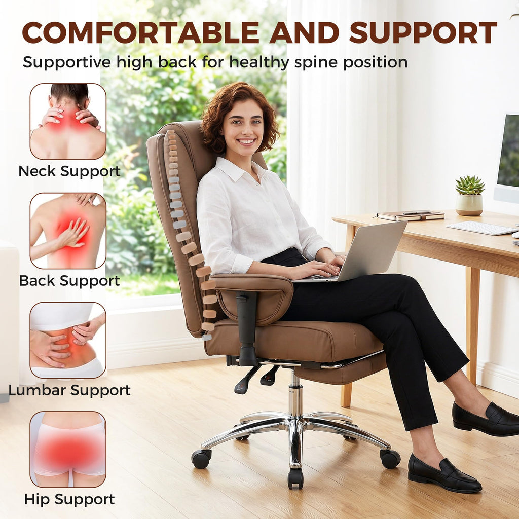 Brown Ergonomic Reclining Office Chair with Footrest E433670