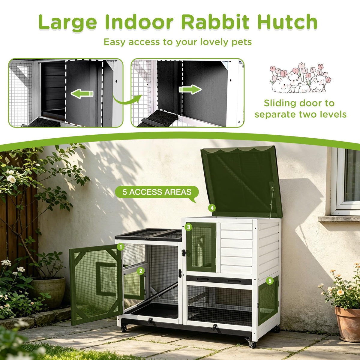 2-Story Wooden Rabbit Hutch with Wheels Q40466