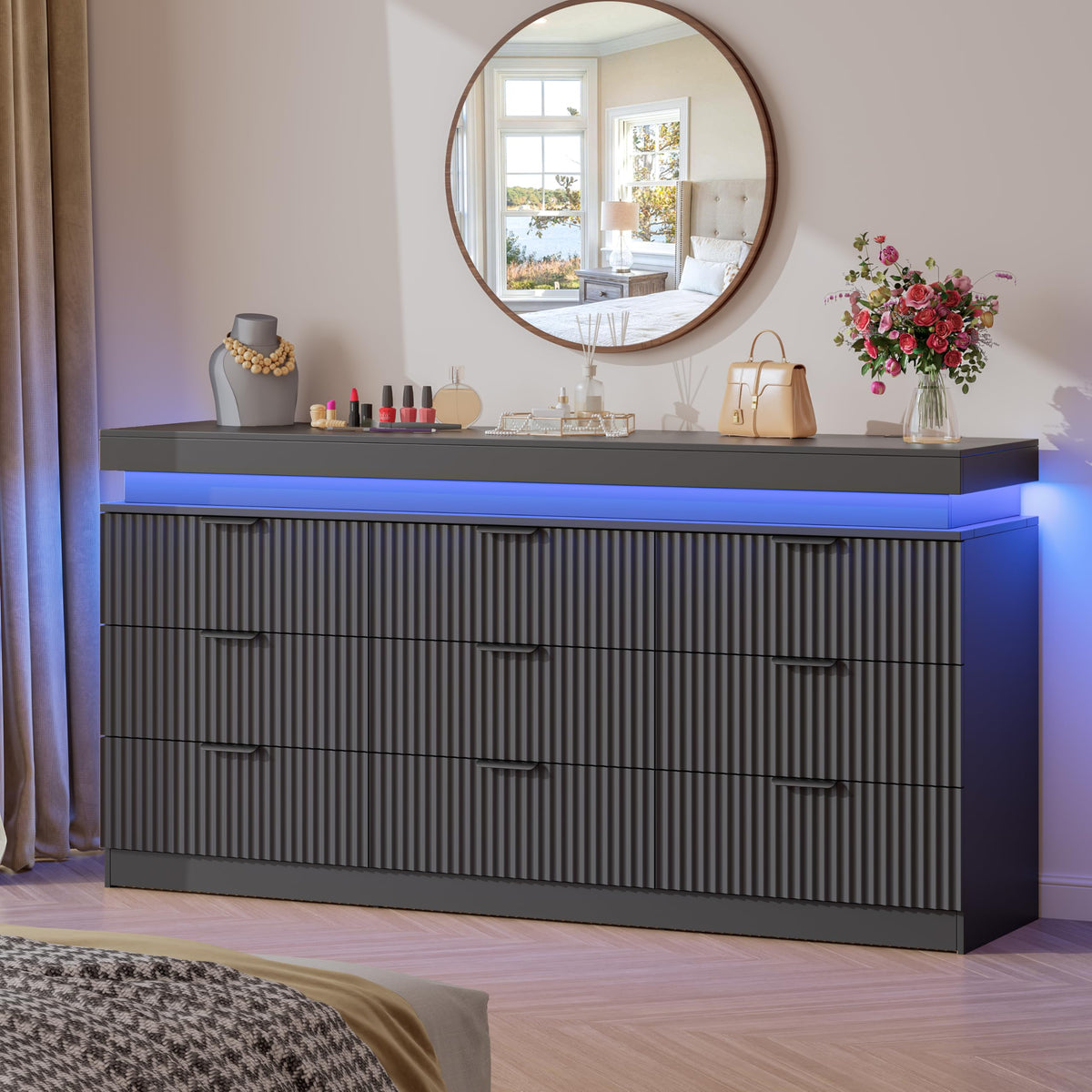 Black 9 Drawer Wood Dresser B2291