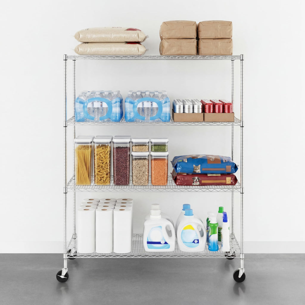 4-Tier Heavy Duty Steel Wire Rack with Wheels O58194