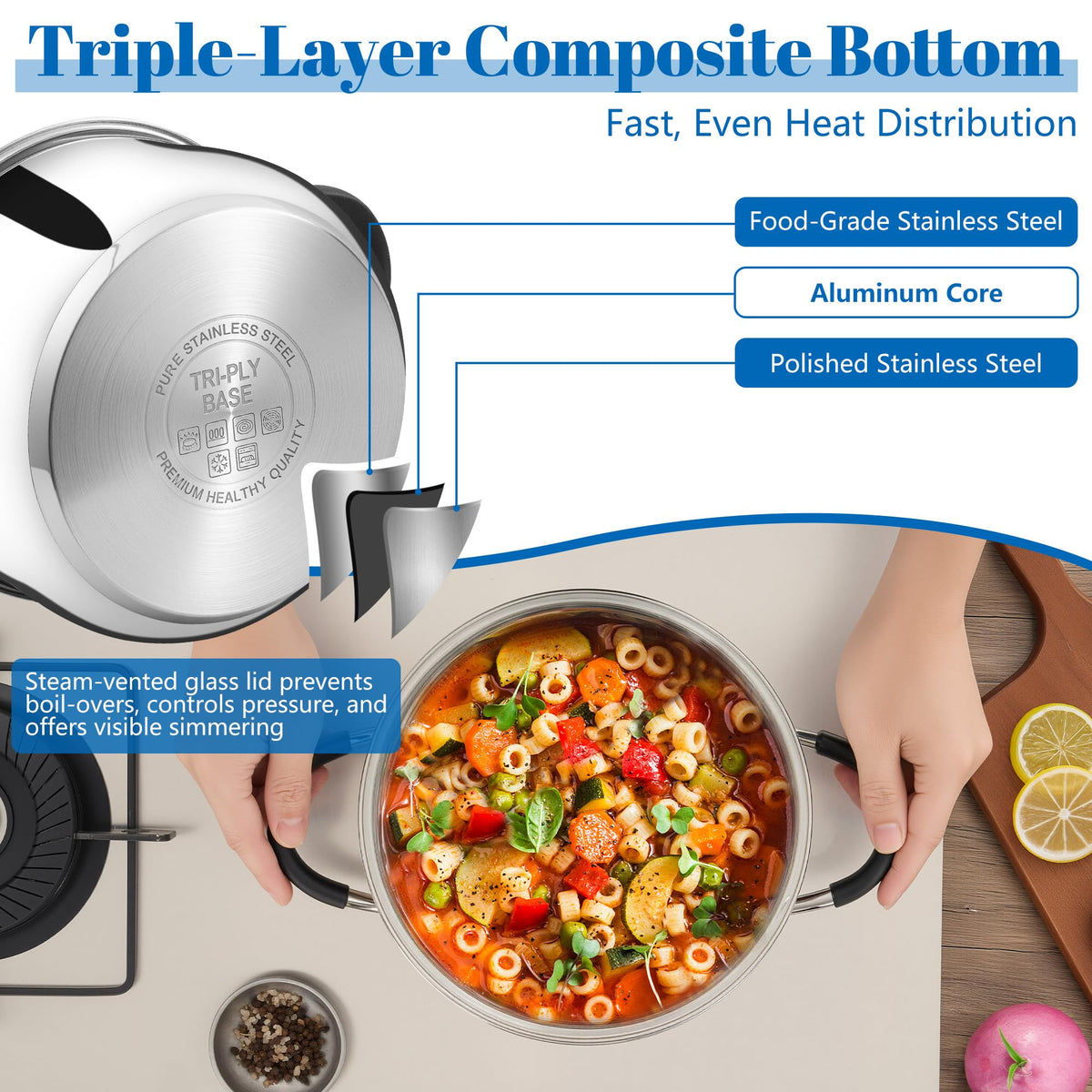 Stainless Steel 8 Quart Stock Pot with Glass Lid J88074