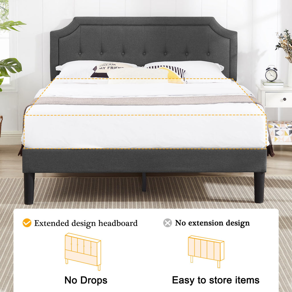 Queen Size Fabric Upholstered Platform Bed Frame with Wooden Slats F642167