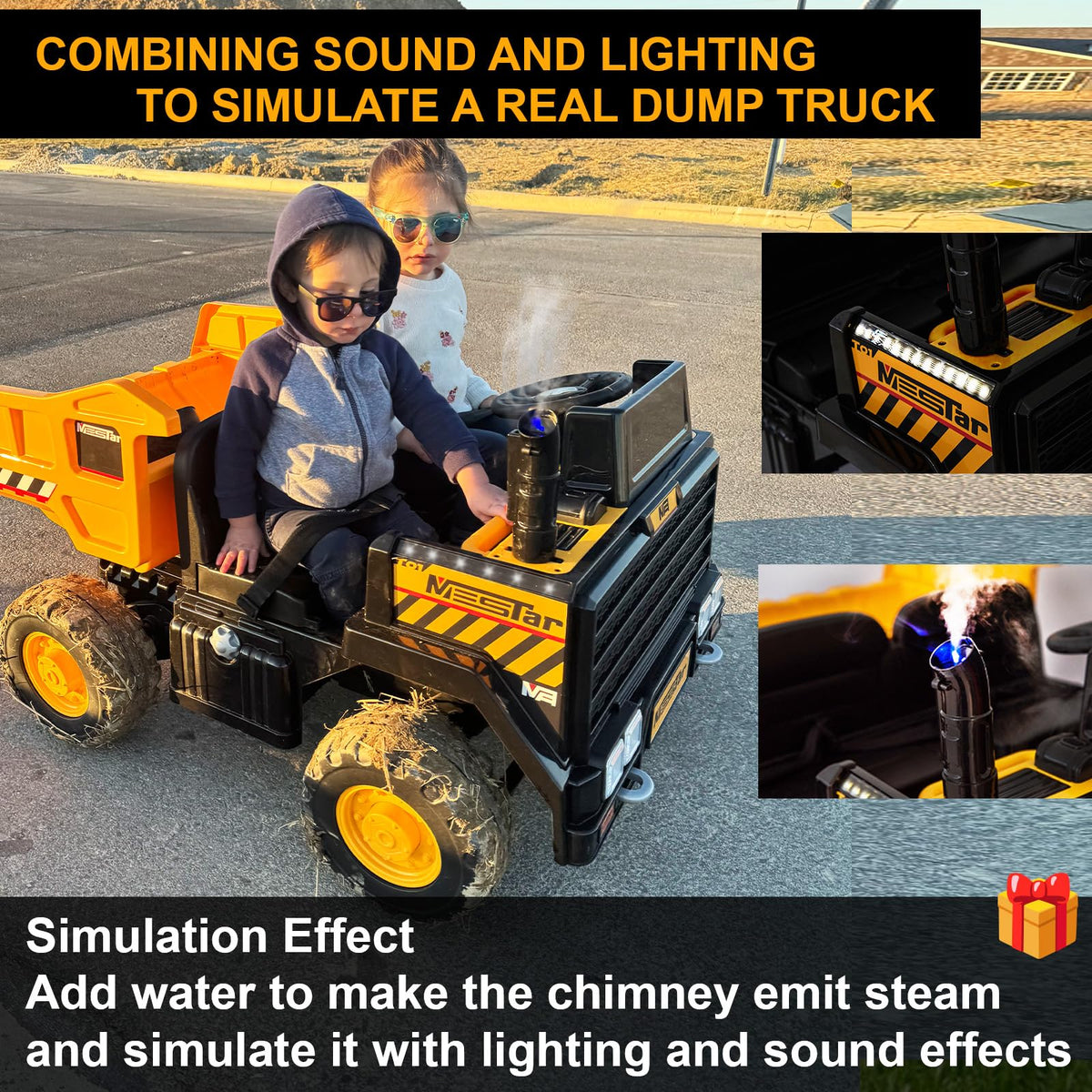 24V Ride On Dump Truck, 2-Seater Kids Electric Car, Yellow K70296