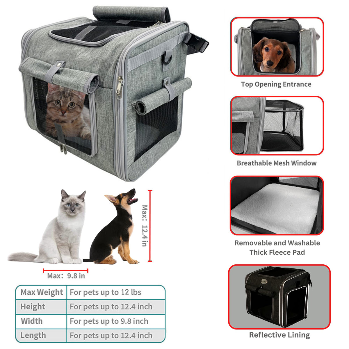Expandable Reflective Pet Carrier Backpack with 4 Open Doors W9519