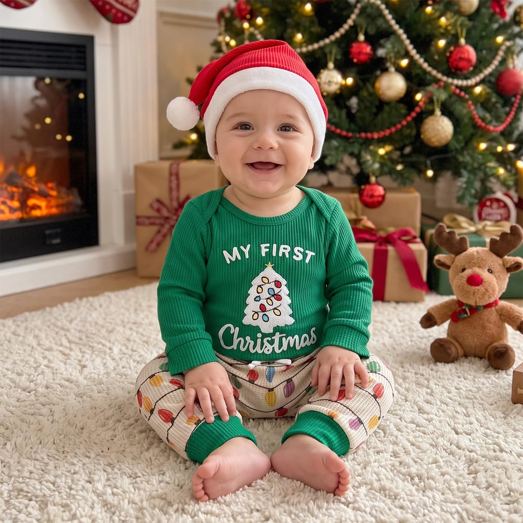 Baby Boy Christmas Outfit Romper Pants Hat F758838