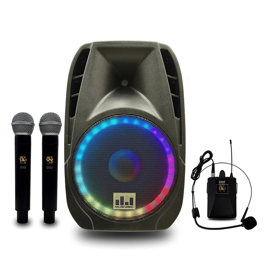15" 2000W Portable PA Speaker System with Wireless Microphones N8067