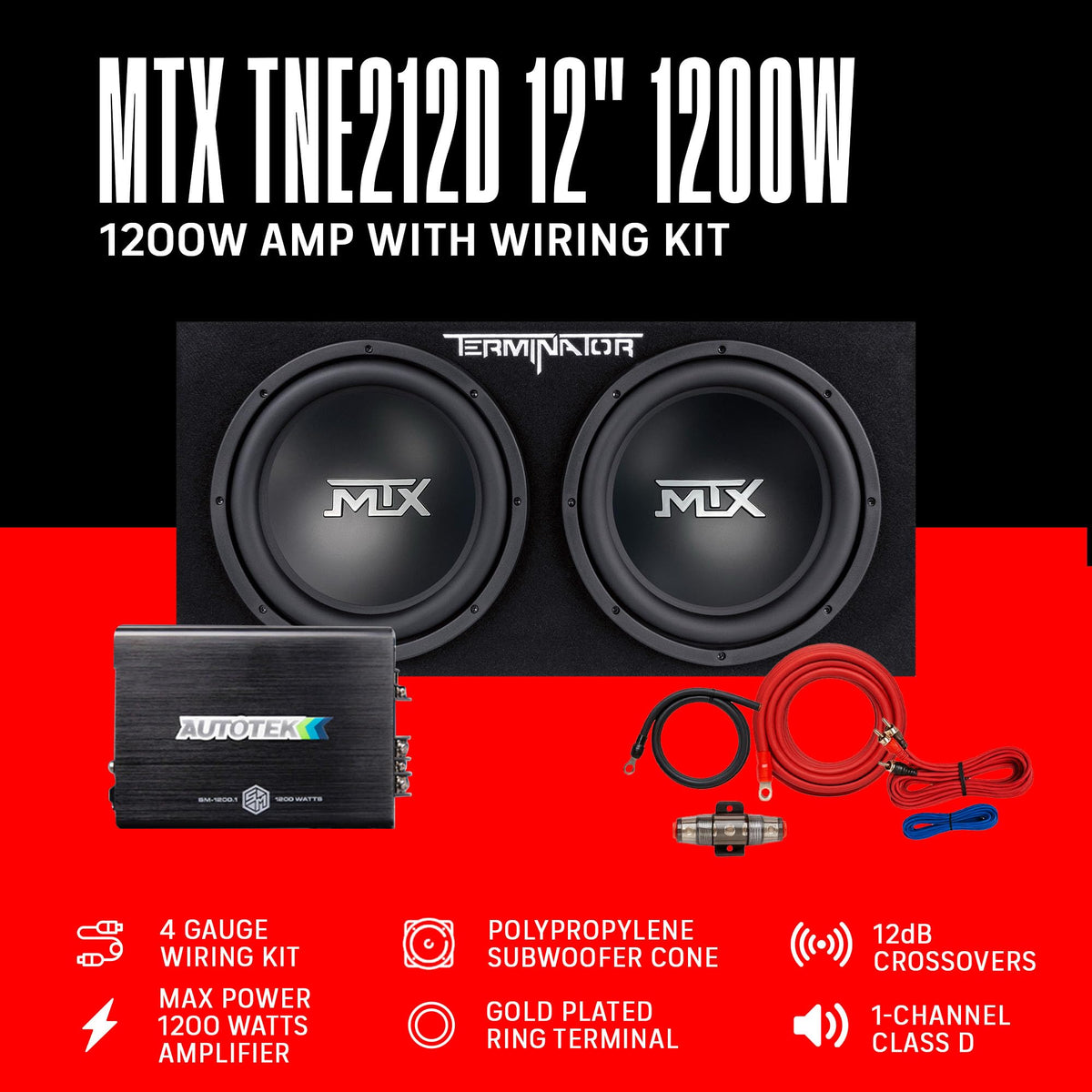 12" Subwoofer Box, Mono Amp & 4 Gauge Wiring Kit N39060