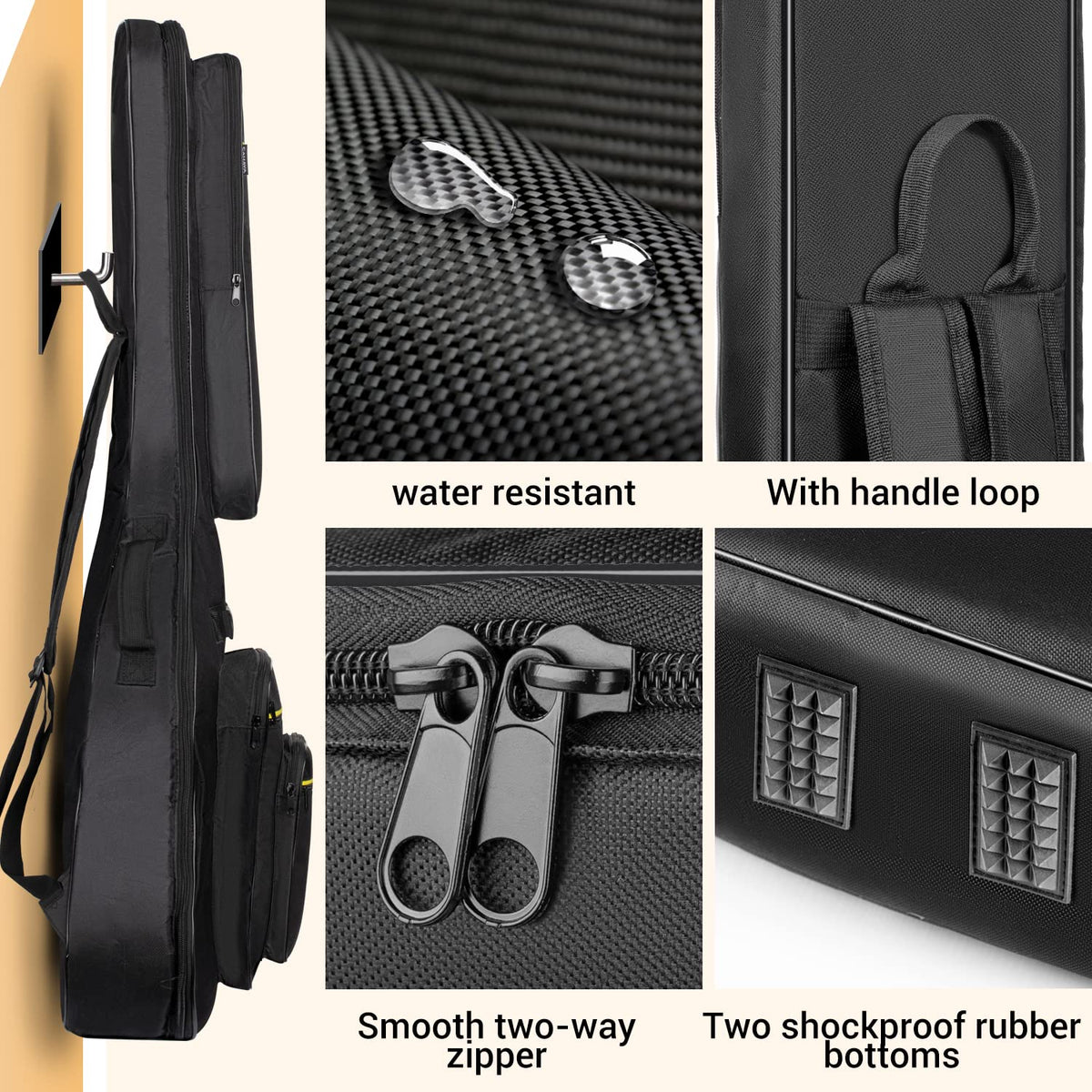 44 Inch Guitar Bag Multi-pockets 0.47in Thick Padding Water Resistent Gig Bag K36056