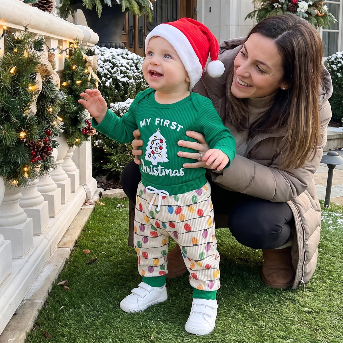 Baby Boy Christmas Outfit Romper Pants Hat F758838