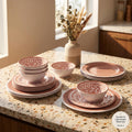 12 Pcs Light Pink Melamine Dinnerware Set W848