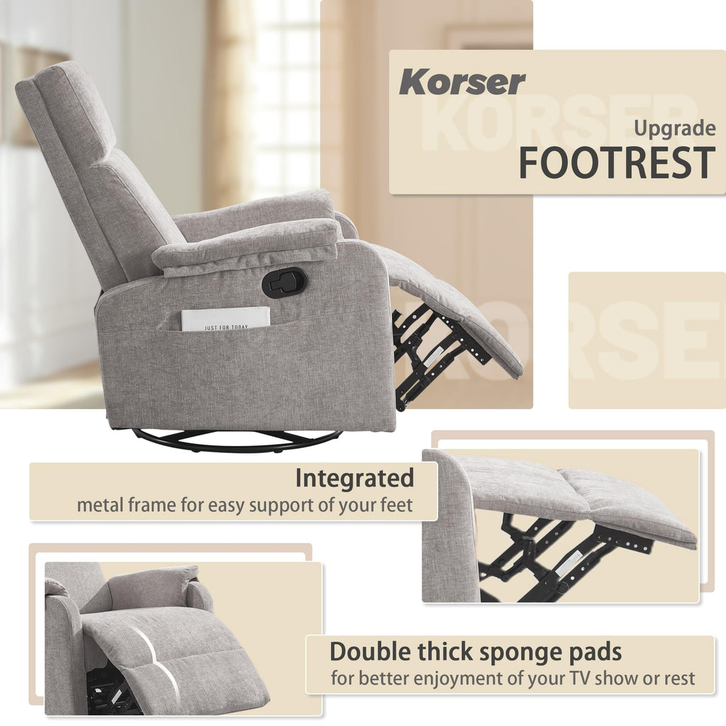 Chenille Grey Swivel Rocking Recliner Chair M771127