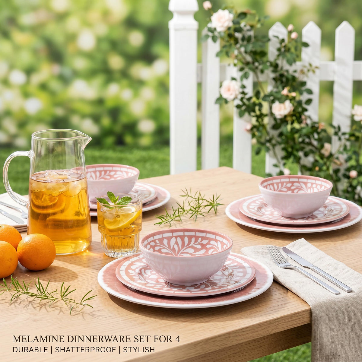 12 Pcs Light Pink Melamine Dinnerware Set W848