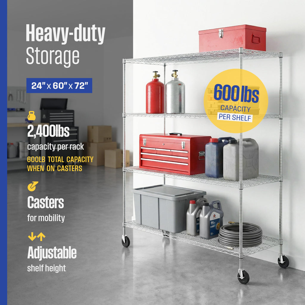 4-Tier Heavy Duty Steel Wire Rack with Wheels O58194