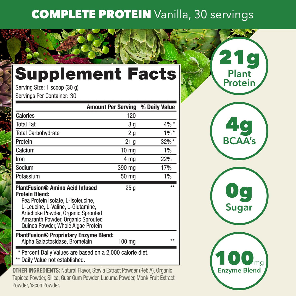 Vanilla Bean Vegan Protein Powder 2lb with Shaker Bottle S1749