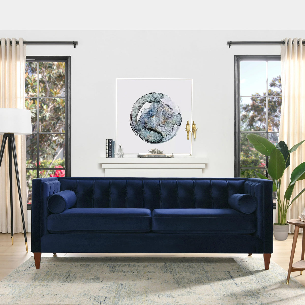 84" Navy Blue Velvet Tufted Sofa Q7104