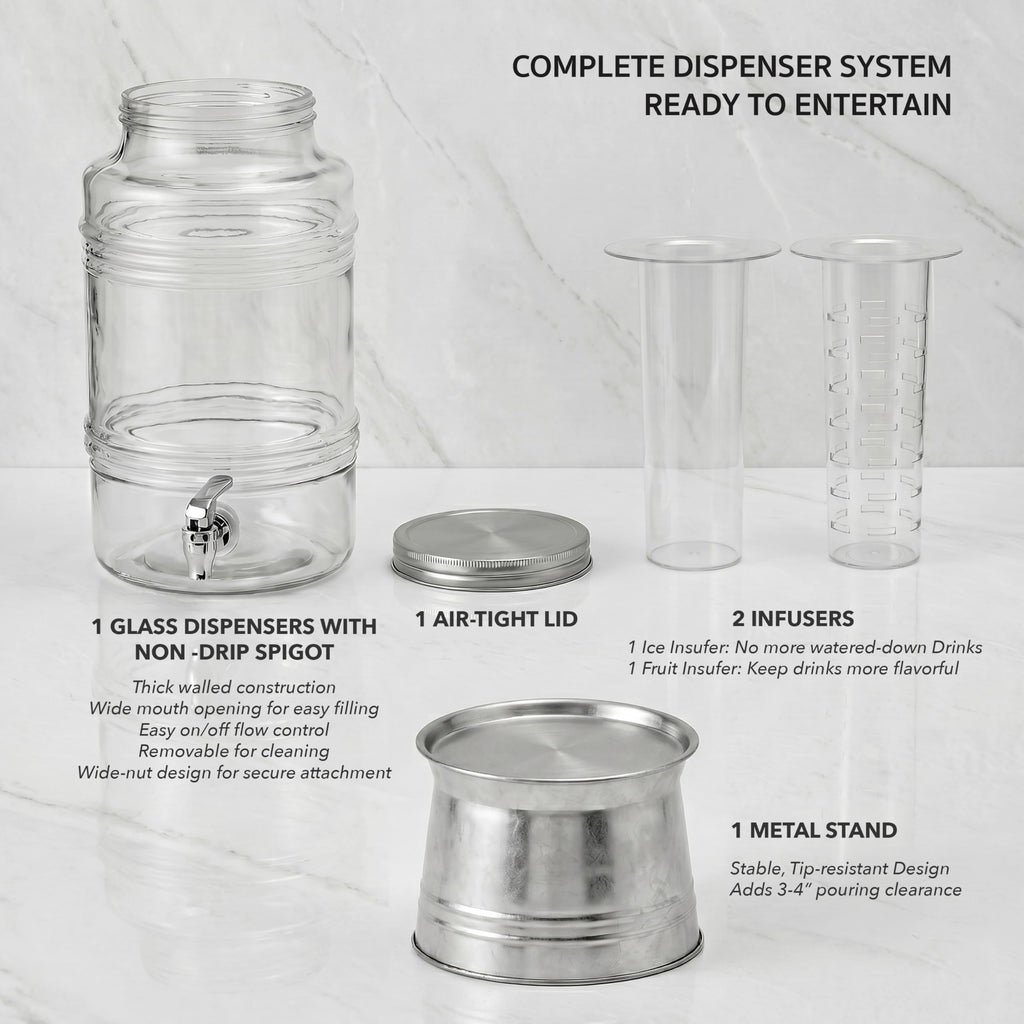 Glass Beverage Dispenser with Metal Stand E1977