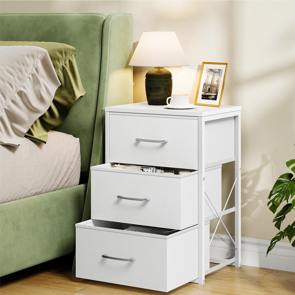 White 3 Drawer Fabric Storage Dresser with Wooden Top A8146