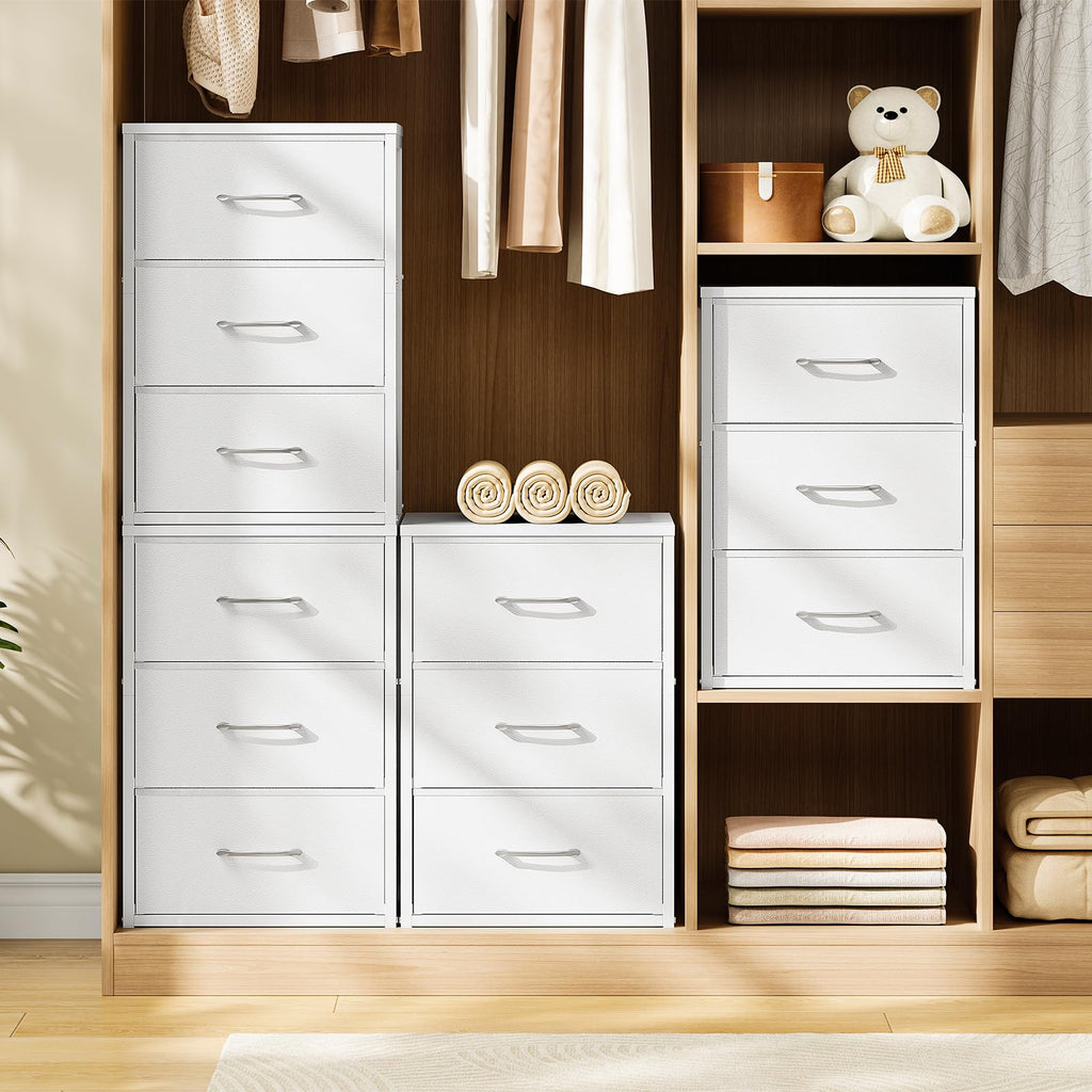 White 3 Drawer Fabric Storage Dresser with Wooden Top A8146
