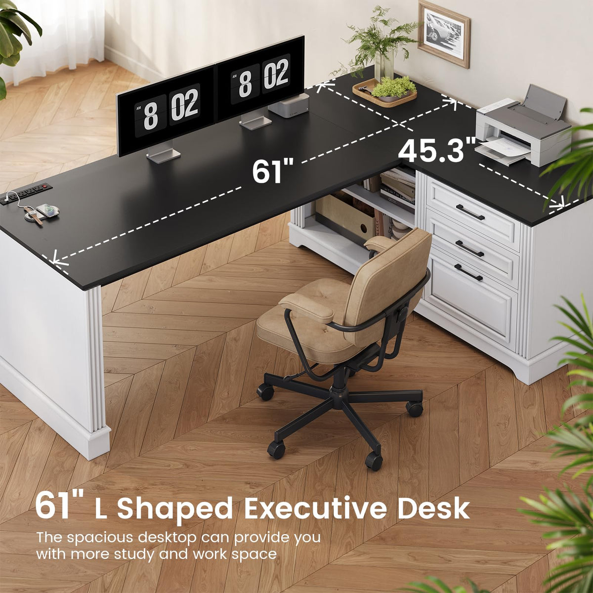 61" L Shaped Desk with Drawers M51453