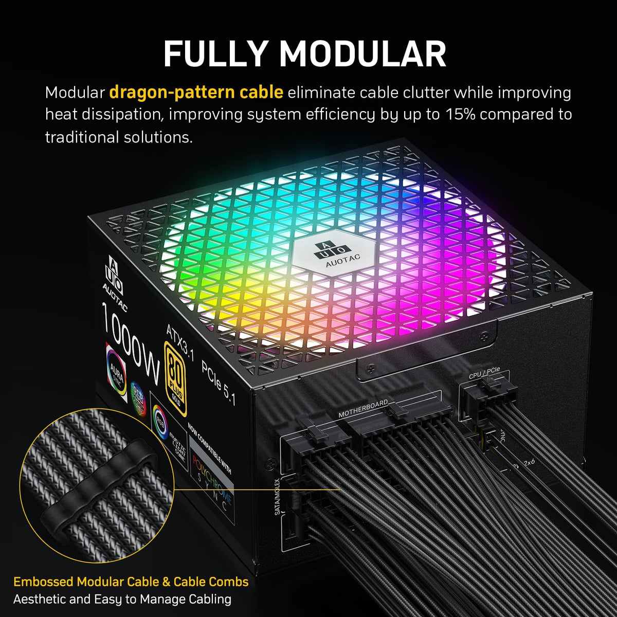 1000W Fully Modular 80+ Gold ATX 3.1 Power Supply E48422