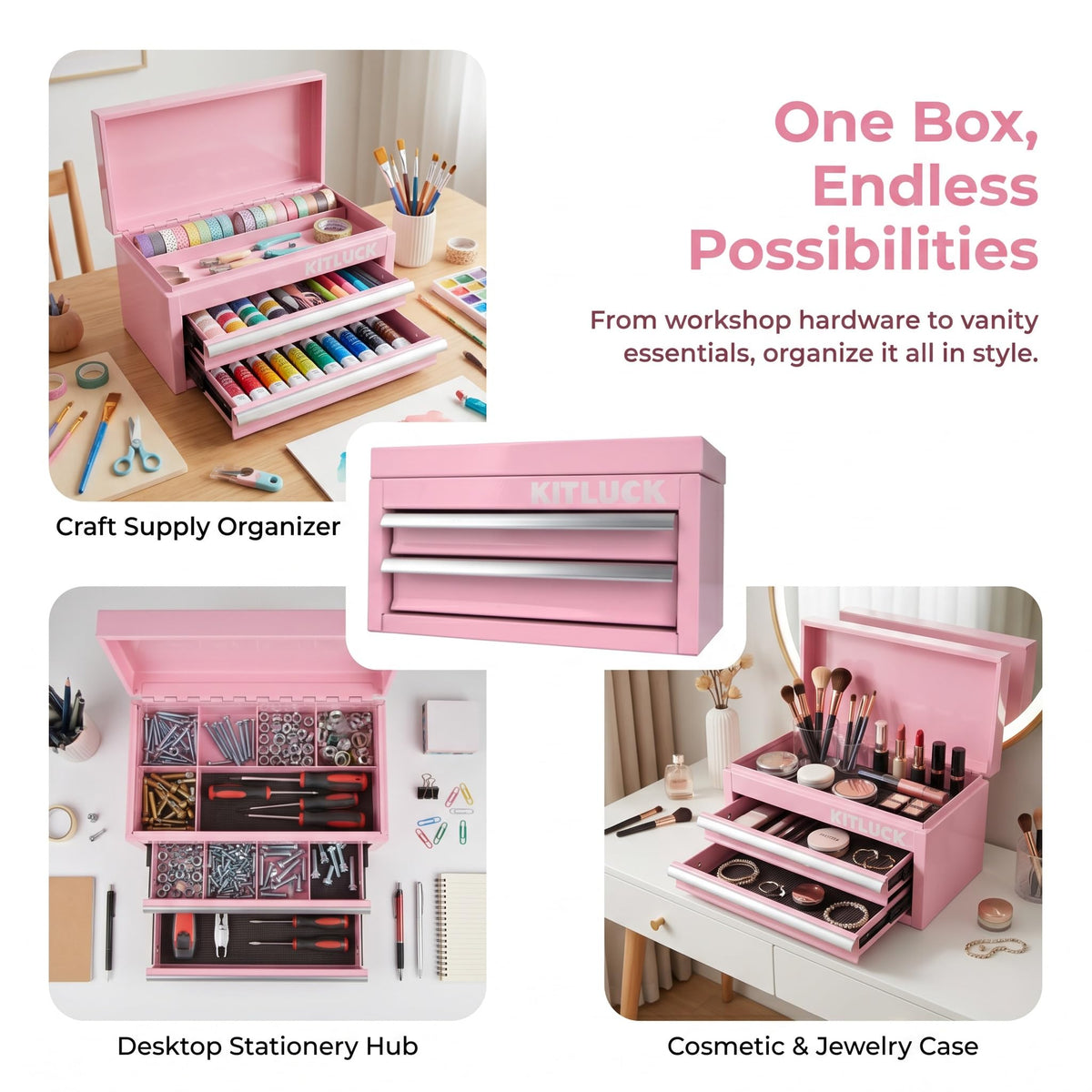 Pink 2-Drawer Metal Tool Box P24399