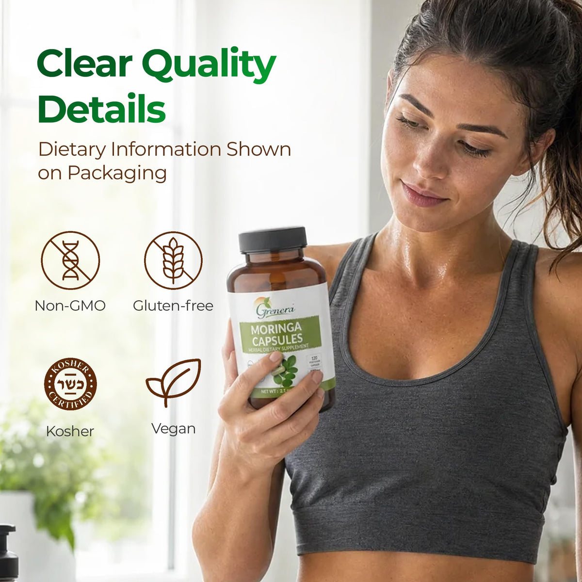 Moringa Capsules 500mg Moringa Oleifera Leaf Powder 120 Count U982