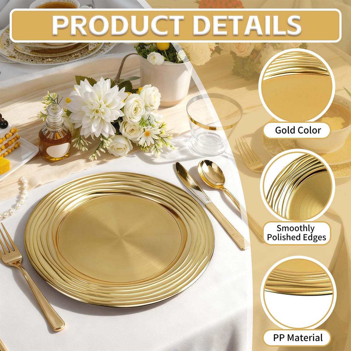 12 Pcs 13 Inch Round Gold Charger Plates J868192