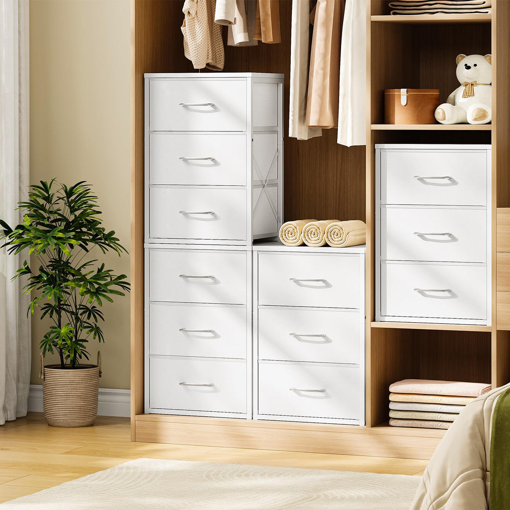 White 3 Drawer Fabric Storage Dresser with Wooden Top A8146