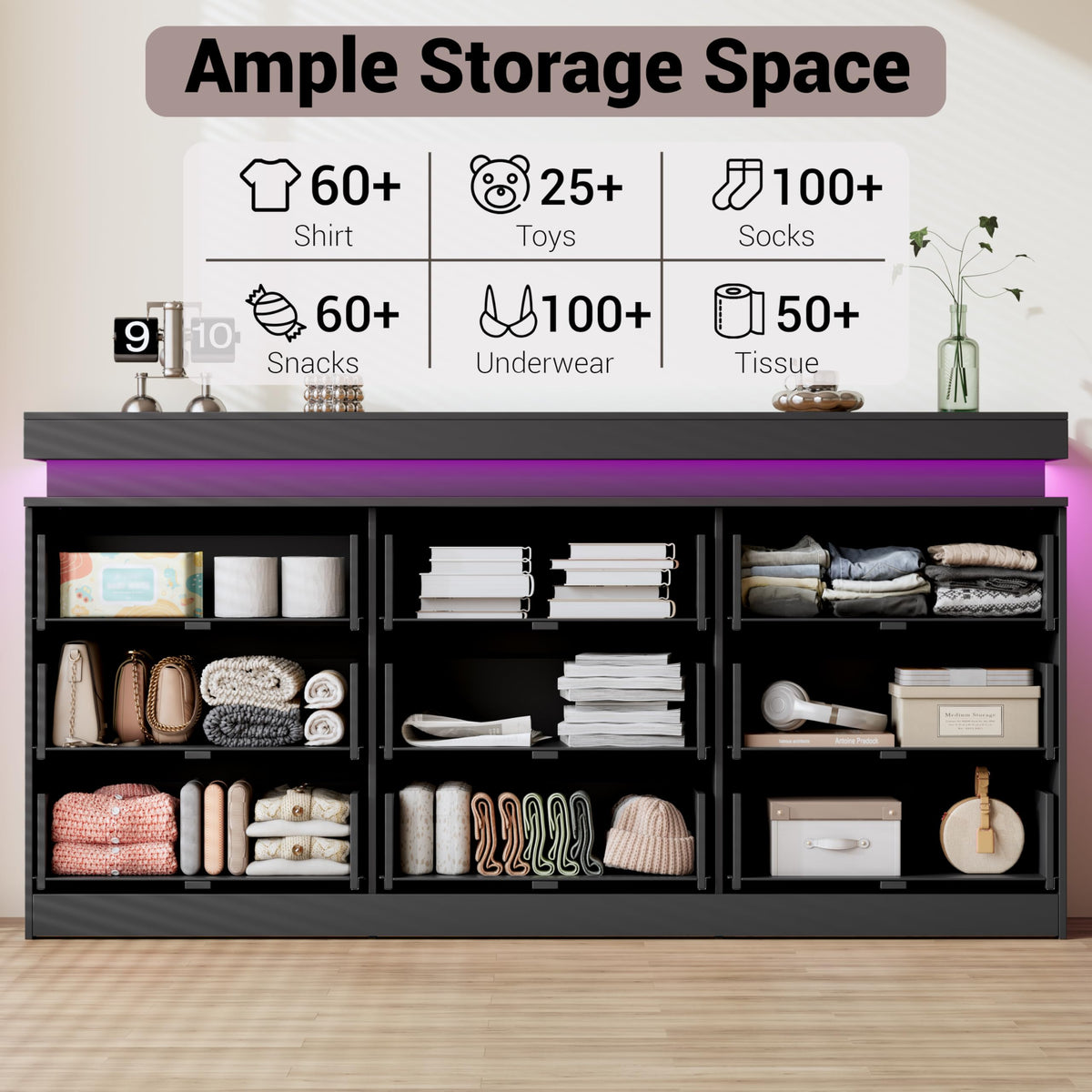 Black 9 Drawer Wood Dresser B2291