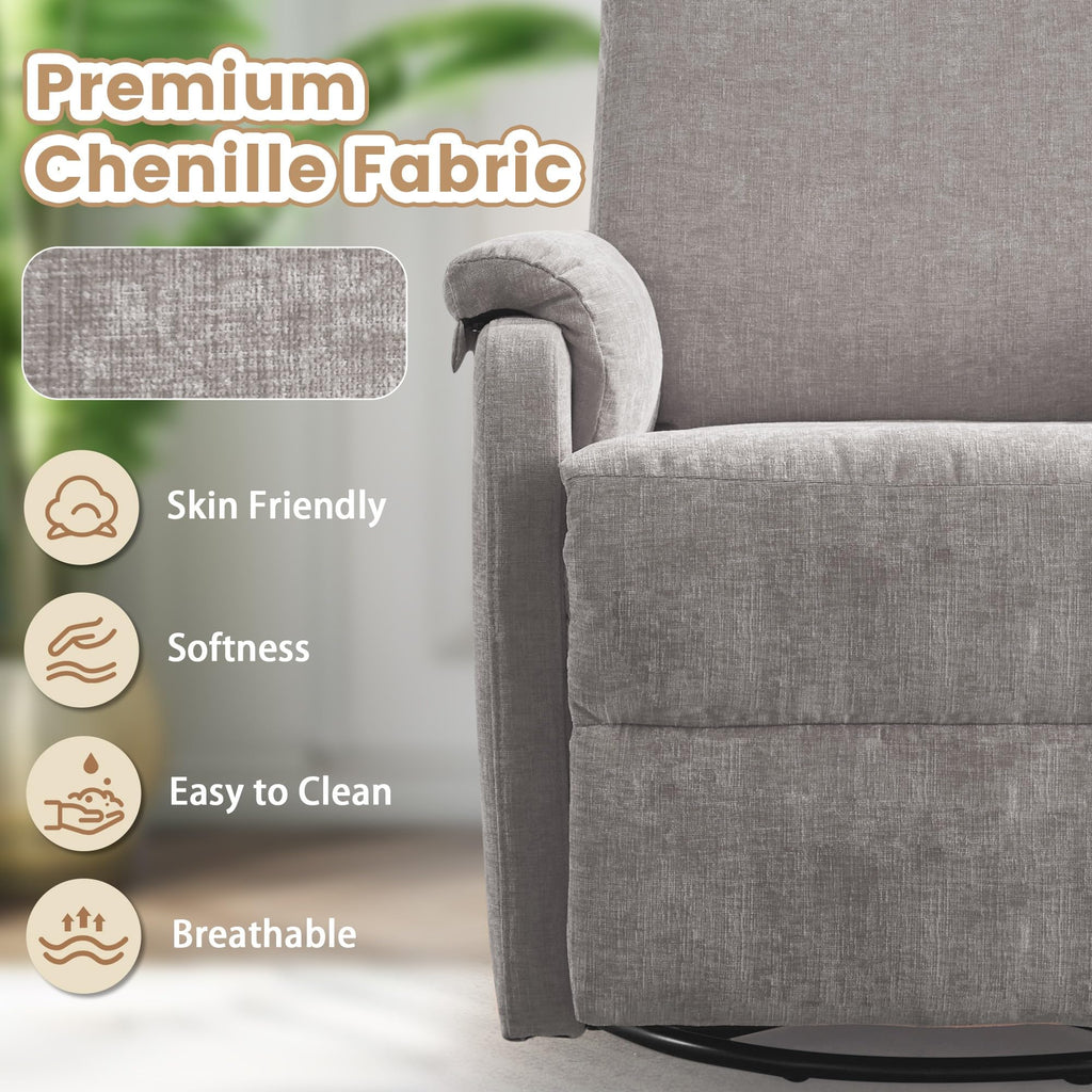 Chenille Grey Swivel Rocking Recliner Chair M771127