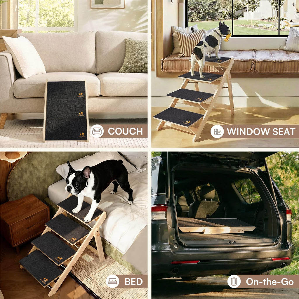 Wooden 4-Step Foldable Anti-Slip Dog Stairs F143