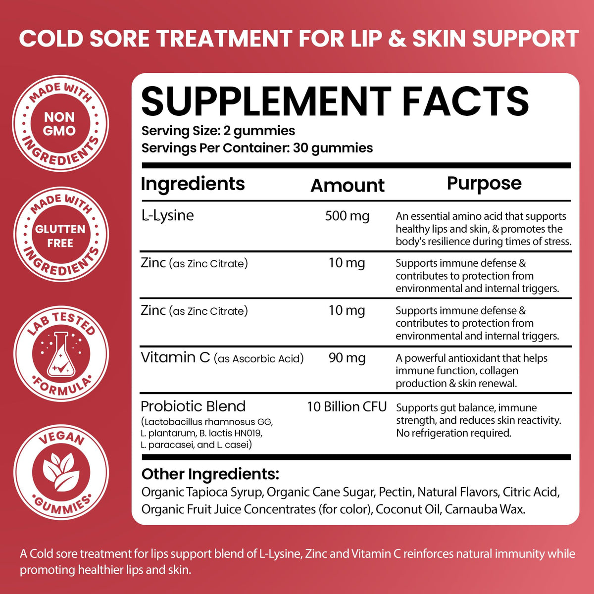 Cold Sore Treatment with L-Lysine, Zinc & Vitamin C E18798