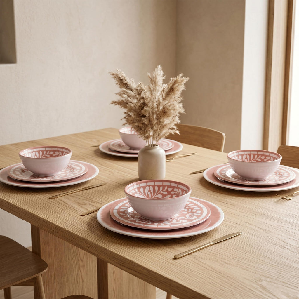 12 Pcs Light Pink Melamine Dinnerware Set W848