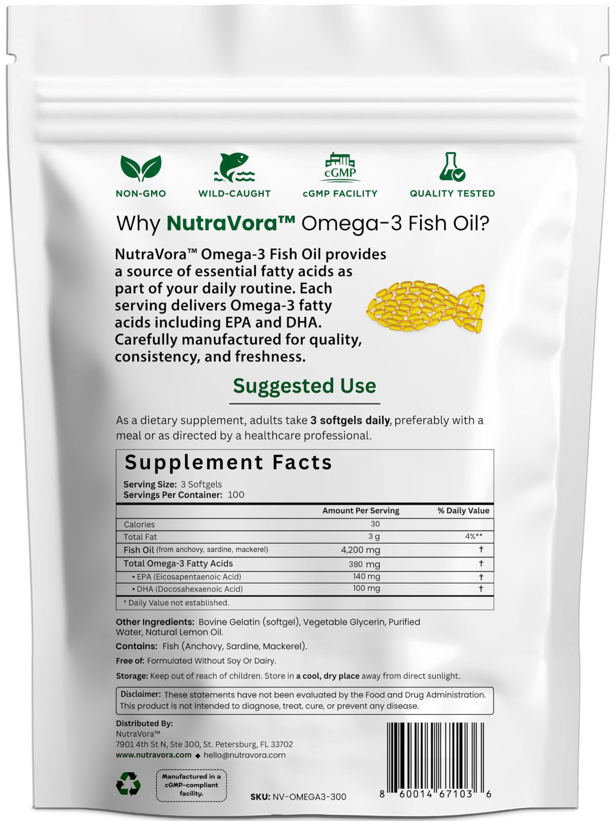 Omega 3 Fish Oil 4,200 mg Lemon Flavor 300 Softgels O386