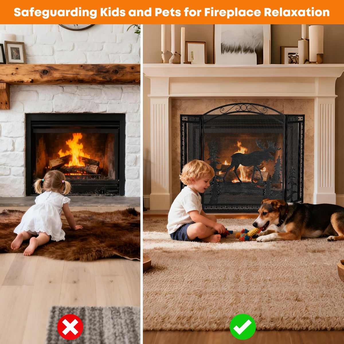 3 Panel Fireplace Screen with Guard Grate D50099
