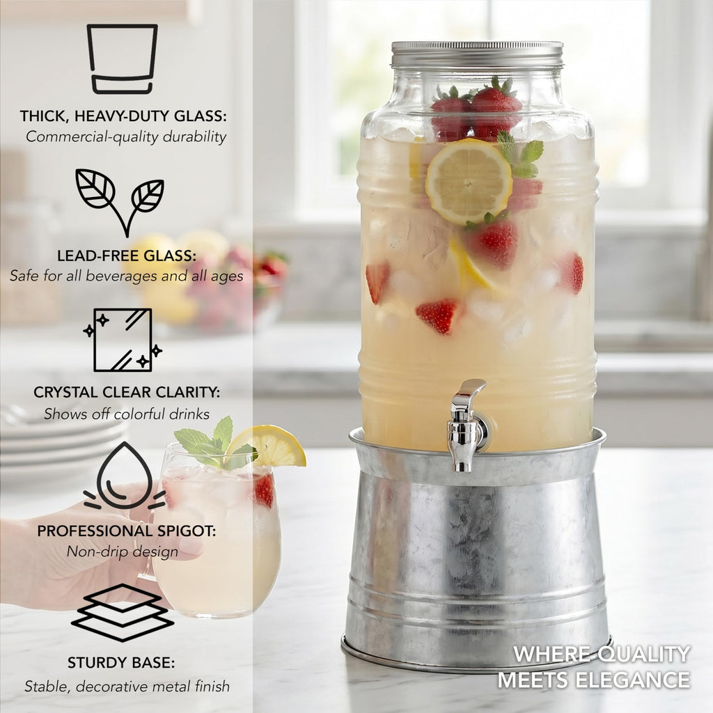 Glass Beverage Dispenser with Metal Stand E1977