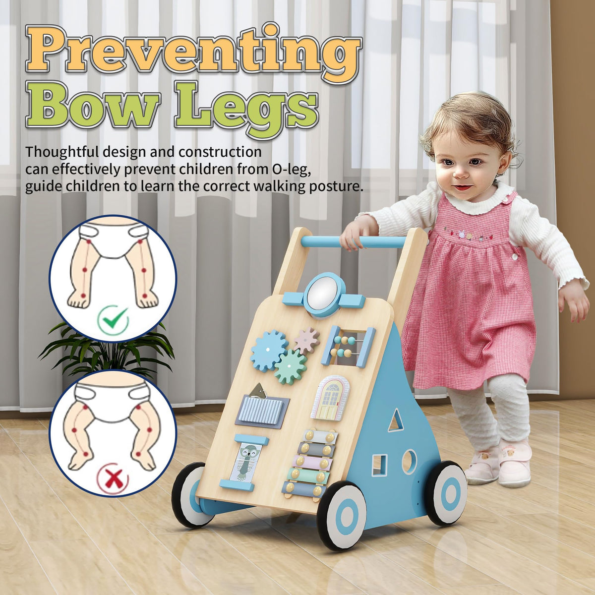 Blue Wooden Baby Walker with Activity Center O578