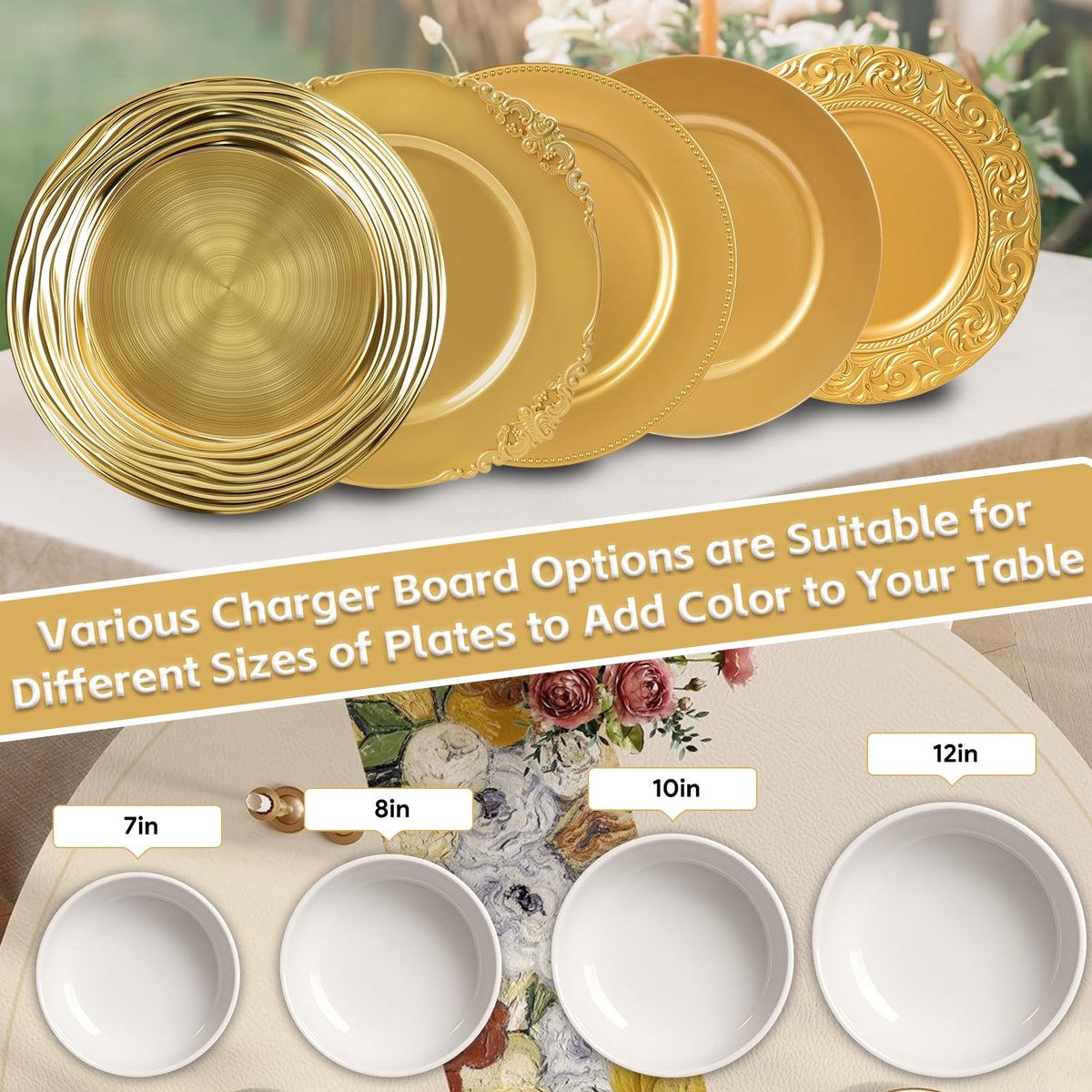 12 Pcs 13 Inch Round Gold Charger Plates J868192