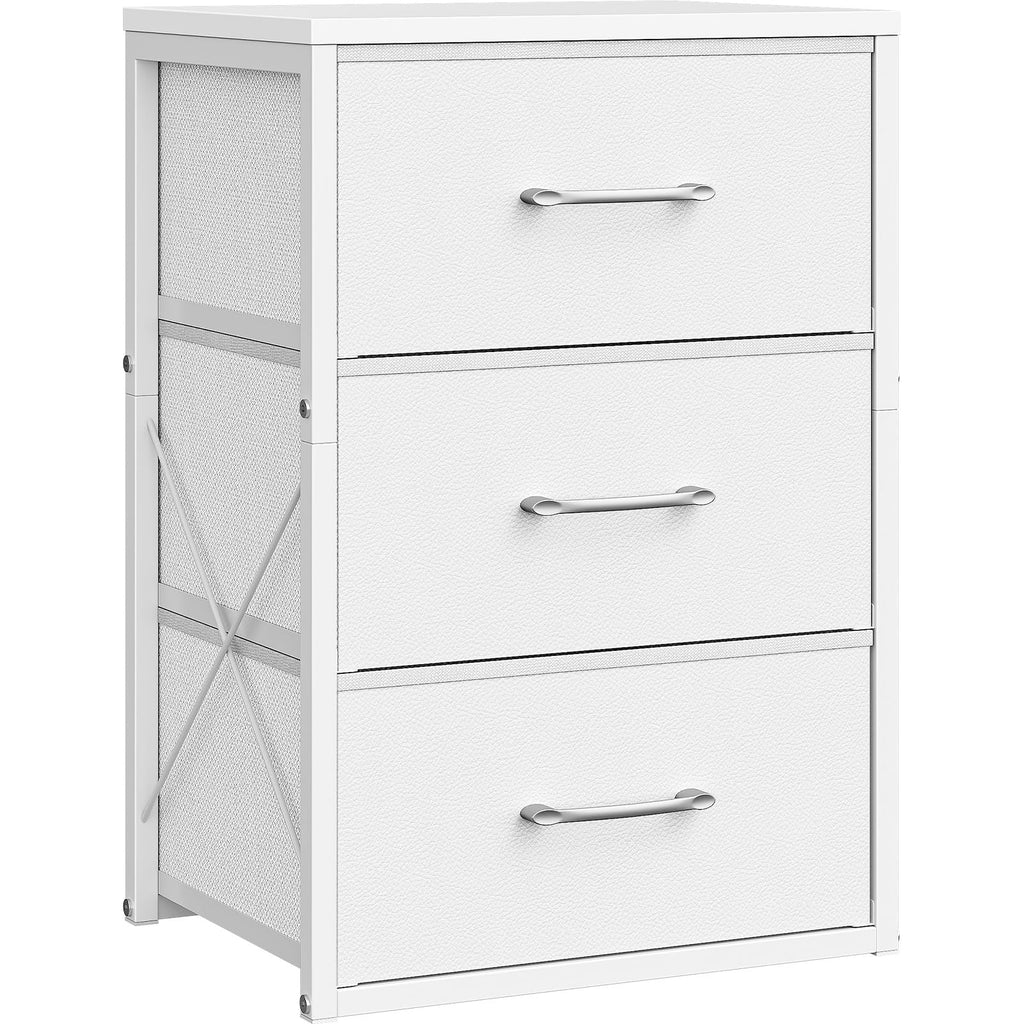 White 3 Drawer Fabric Storage Dresser with Wooden Top A8146