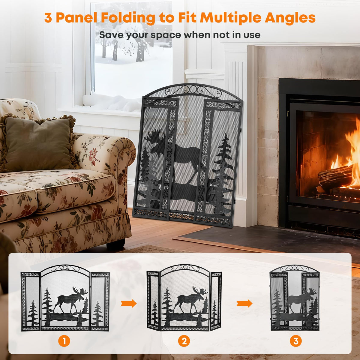 3 Panel Fireplace Screen with Guard Grate D50099