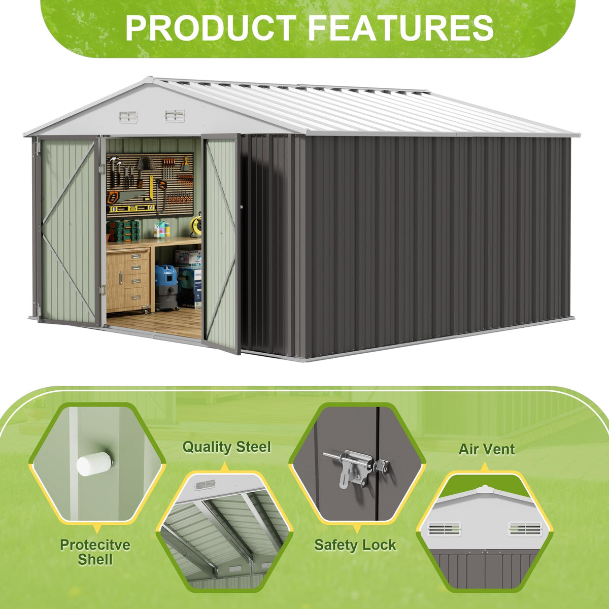 10x10 FT Grey Outdoor Storage Shed Q1520