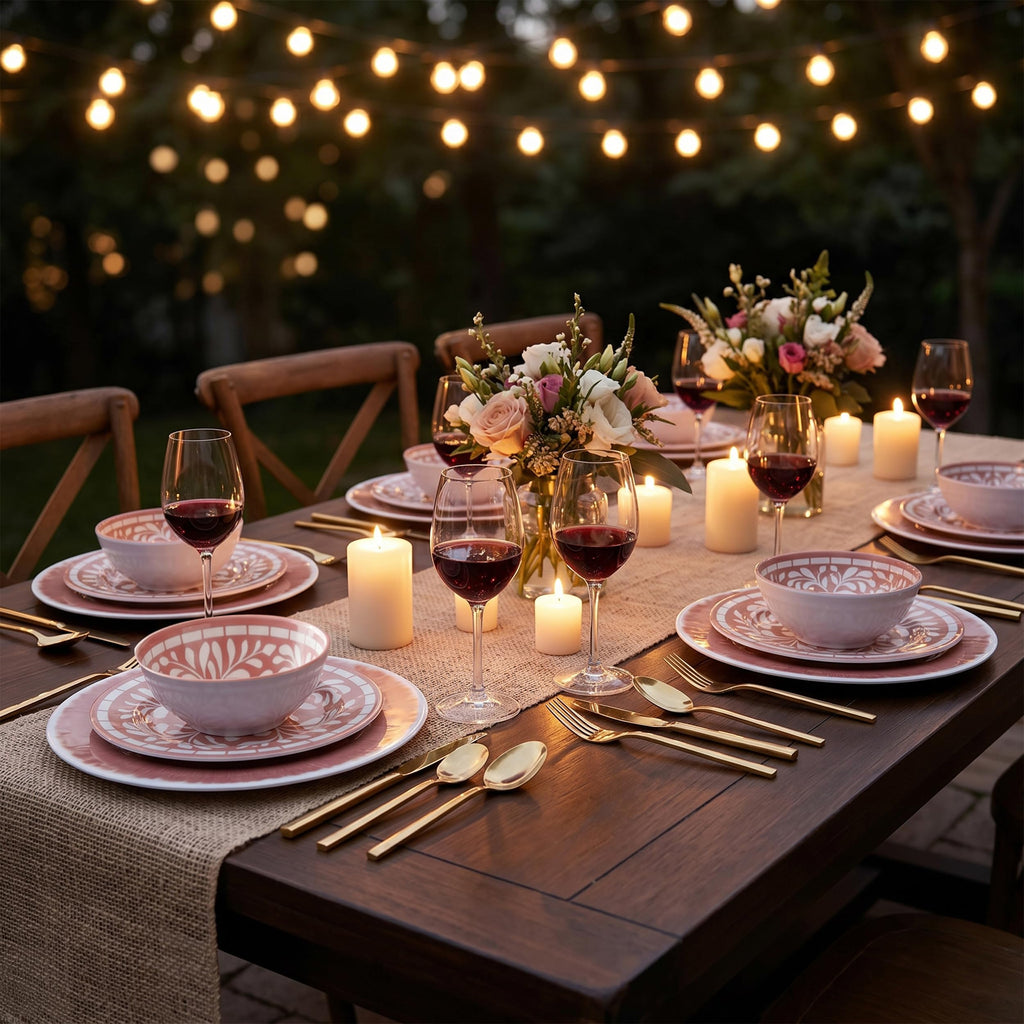 12 Pcs Light Pink Melamine Dinnerware Set W848