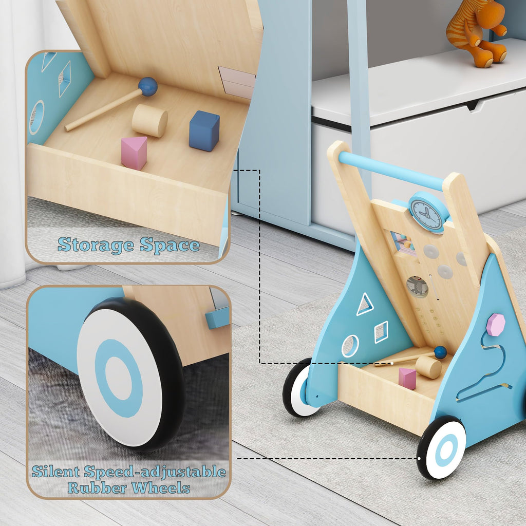 Blue Wooden Baby Walker with Activity Center O578